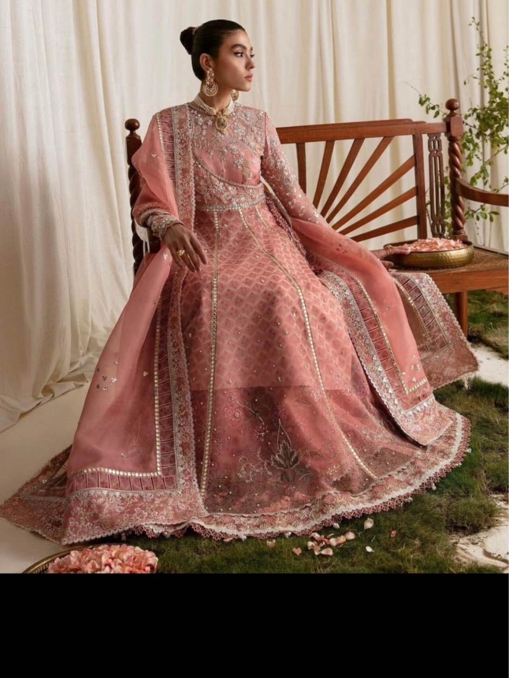 3 Piece Original Suffuse Dusty Rose Maxi Dress With Sharara Pants And Dupatta